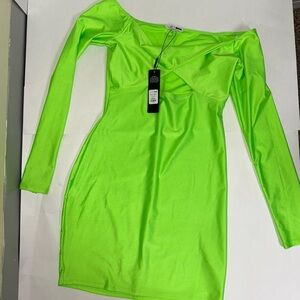 Fashion Nova Neon Green Long Sleeve Dress